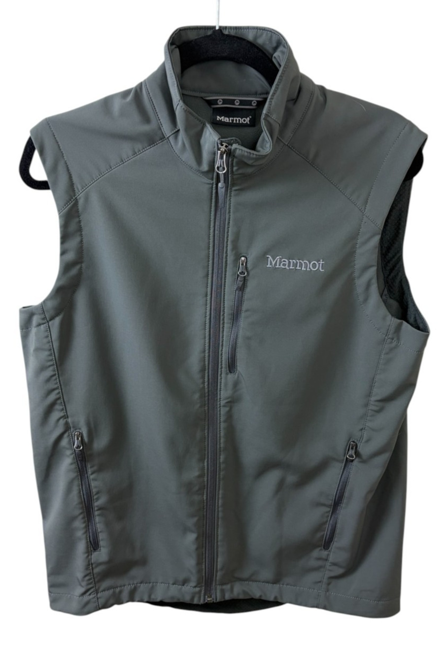 Marmot Vest Mens Medium Gray Softshell Full Zip Stretch Outdoor Hiking